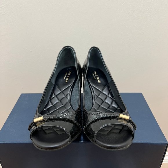 Cole Haan Black Emory Open Toe Wedge Size 5.5 - Picture 4 of 7